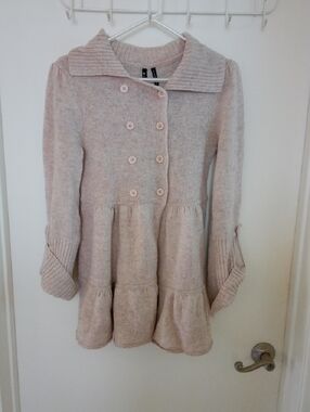 Ashley By 26 International Cream Double-Breasted Knit Cardigan